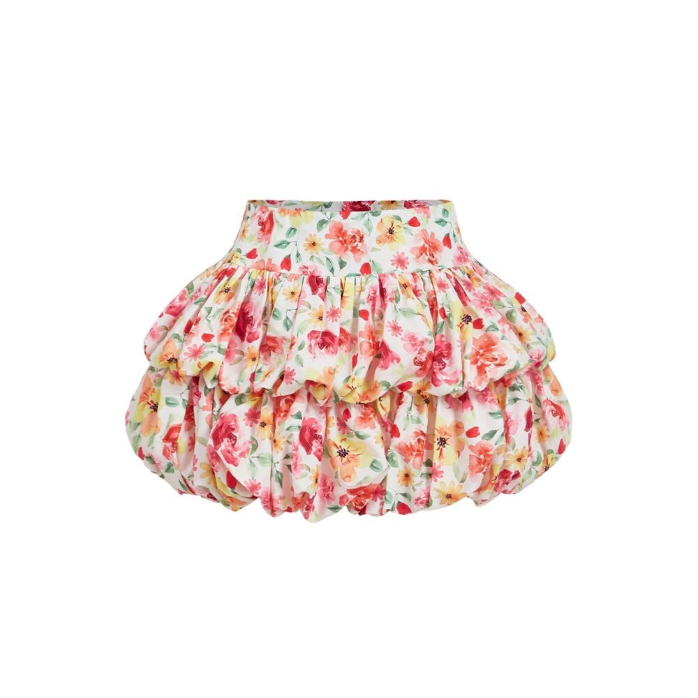 5437 Floral Bubble Skirt Tiered Ruffle Hem Puffy Mini Skirts Multicolor